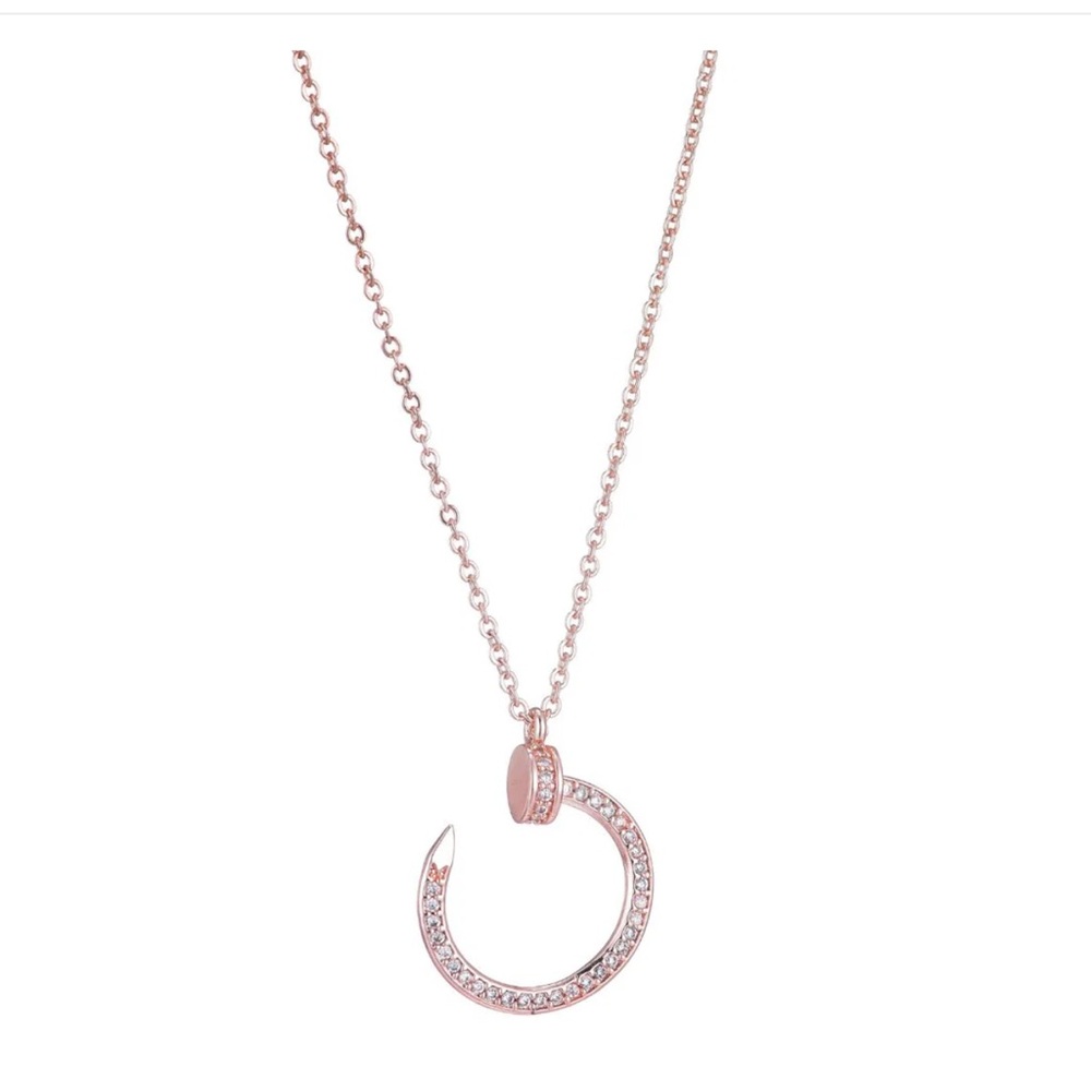 Curved CZ Nail Ring Necklace